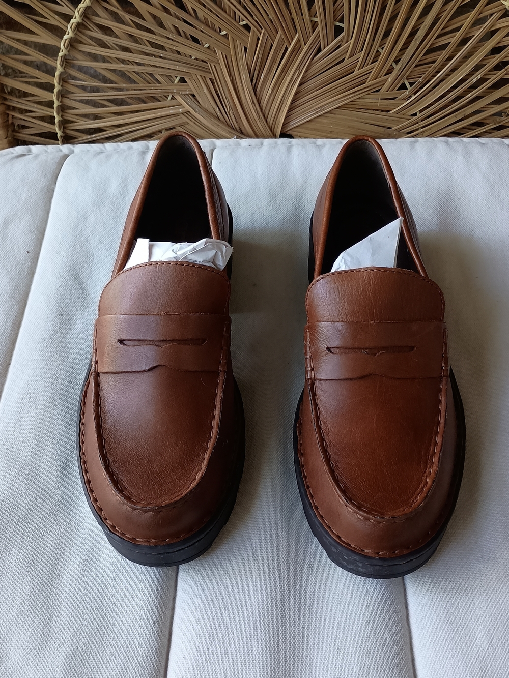 Born Women's Brown Leather Penny Loafers_7.5